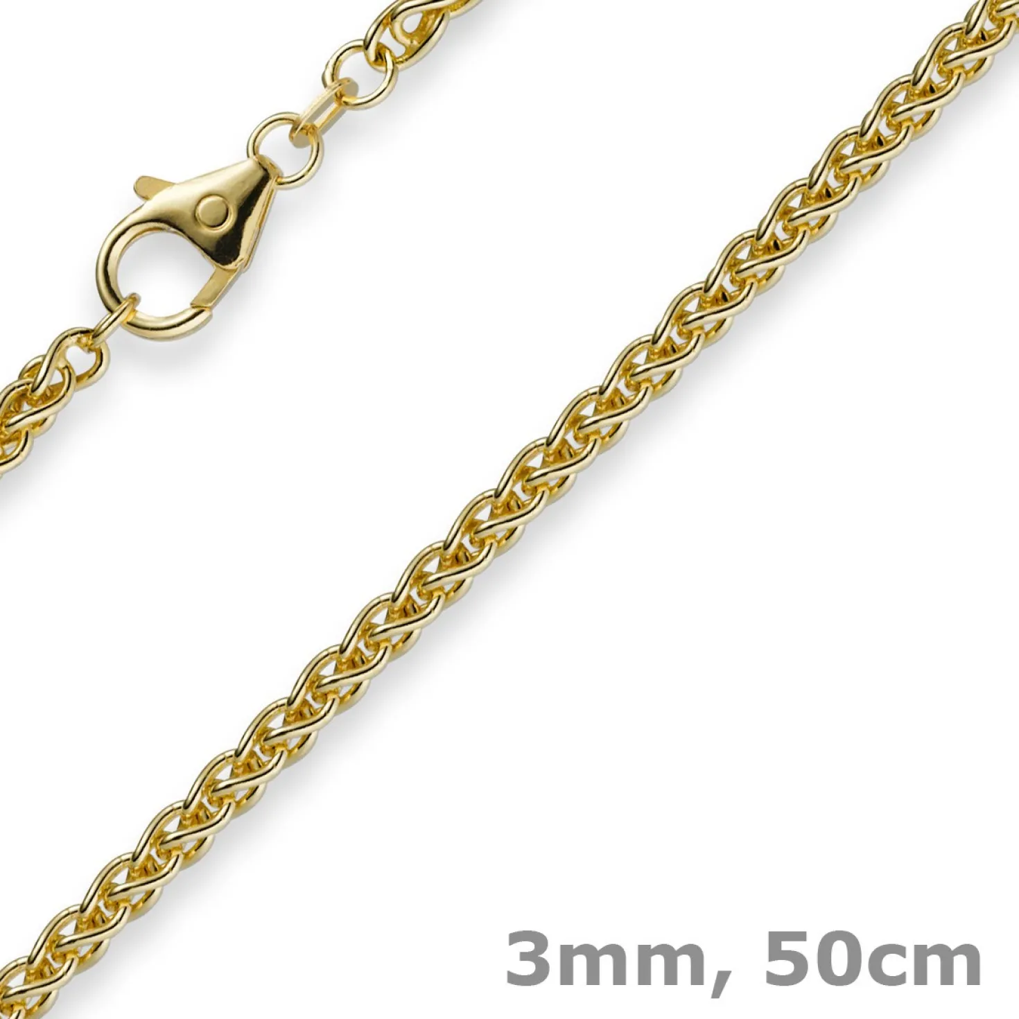 3mm Zopfkette Kette Collier aus 585 Gold Gelbgold, Goldkette, 50cm