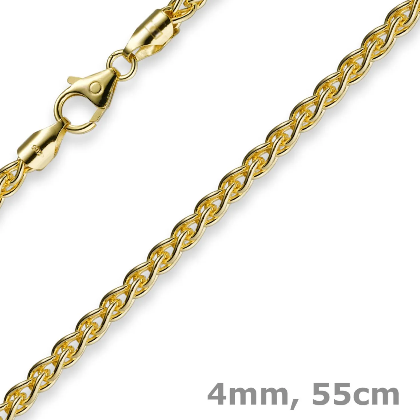 4mm Zopfkette Kette Collier aus 585 Gold Gelbgold, Goldkette, 55cm
