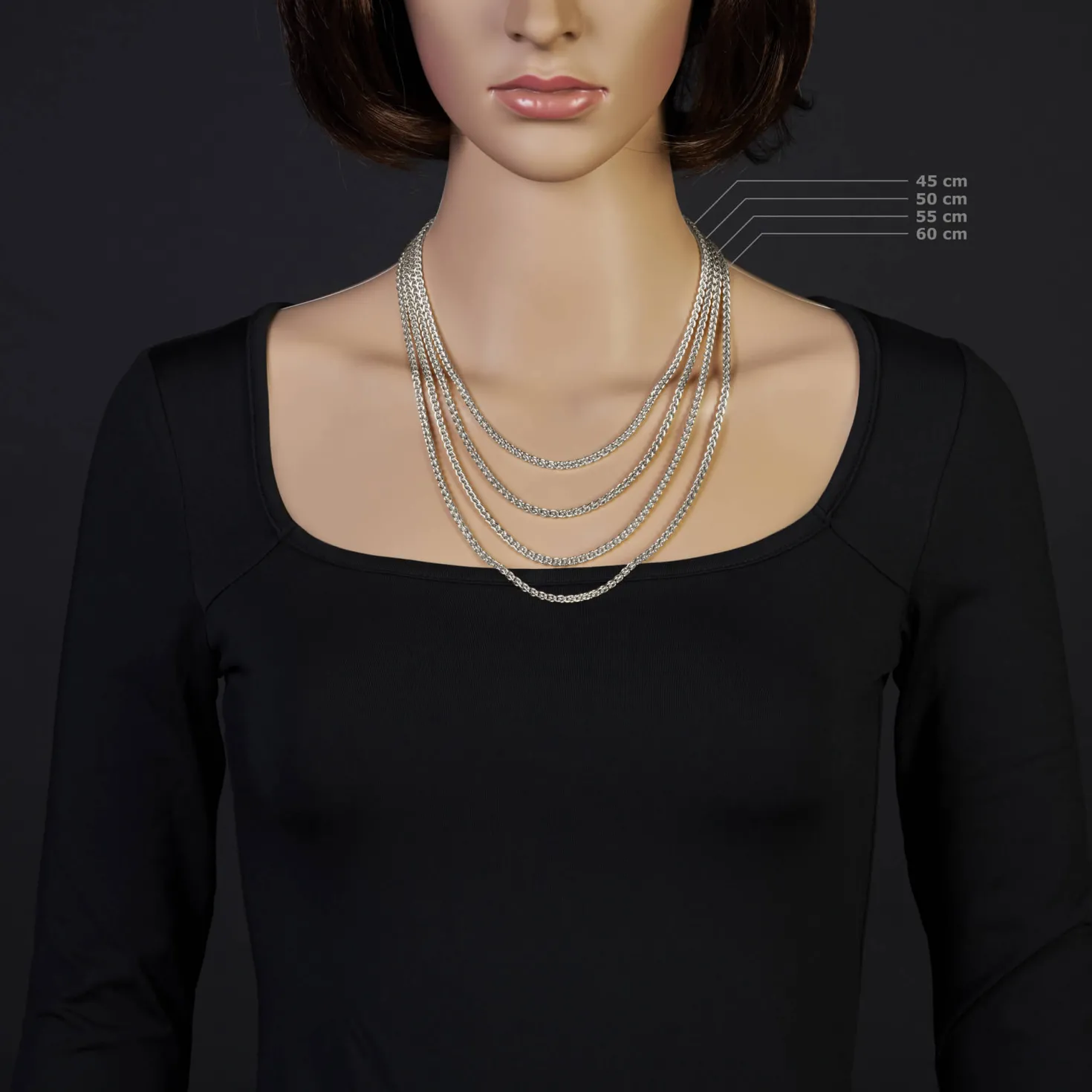 3mm Zopfkette Kette Collier aus 585 Gold Weißgold, Goldkette, 50cm