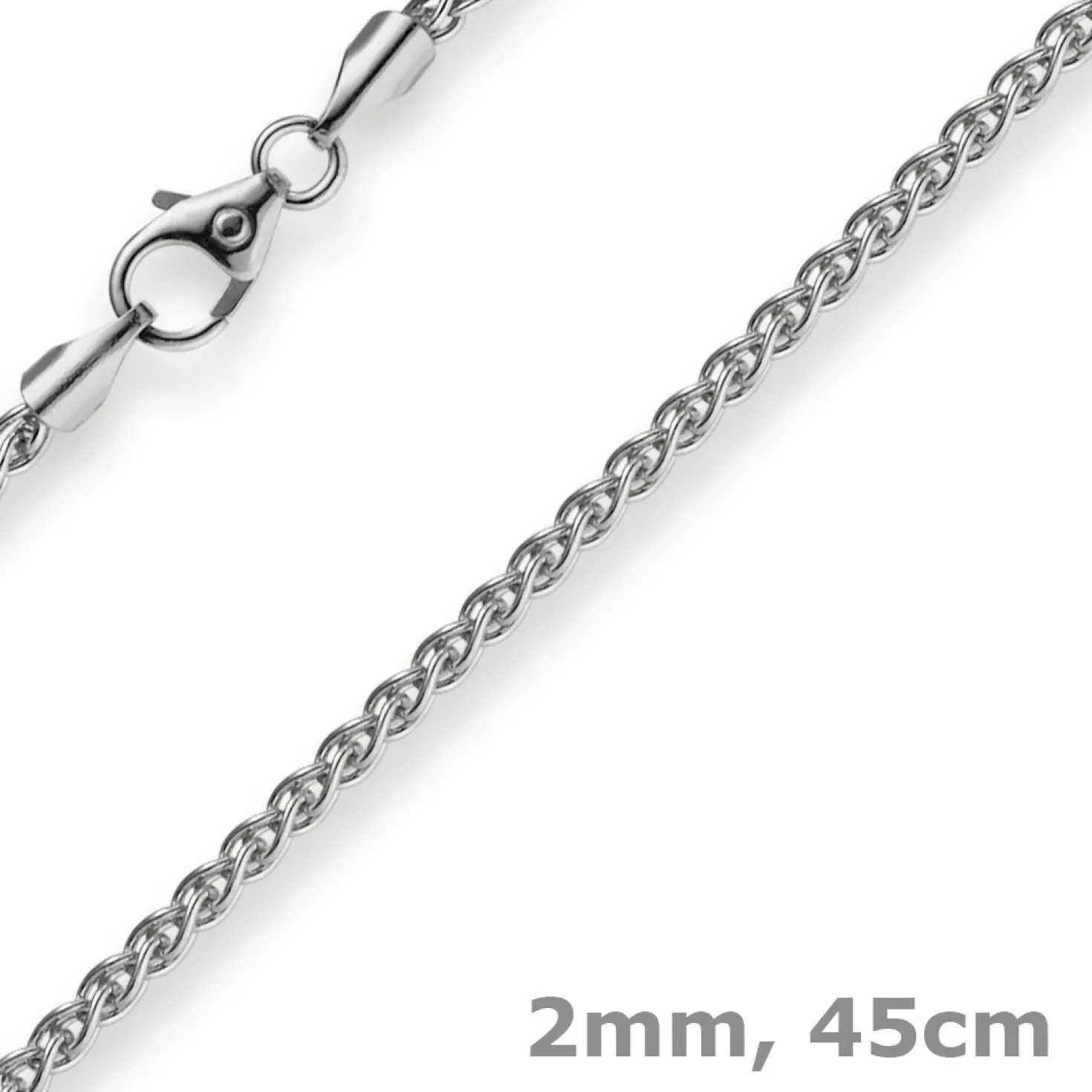 2mm Zopfkette Kette Collier, 750 Gold Weißgold, Goldkette 45cm