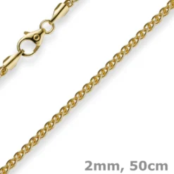 2mm Zopfkette Kette Collier, 750 Gold Gelbgold, Goldkette 50cm, Unisex