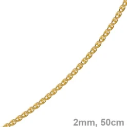 2mm Zopfkette Kette Collier, 750 Gold Gelbgold, Goldkette 50cm, Unisex