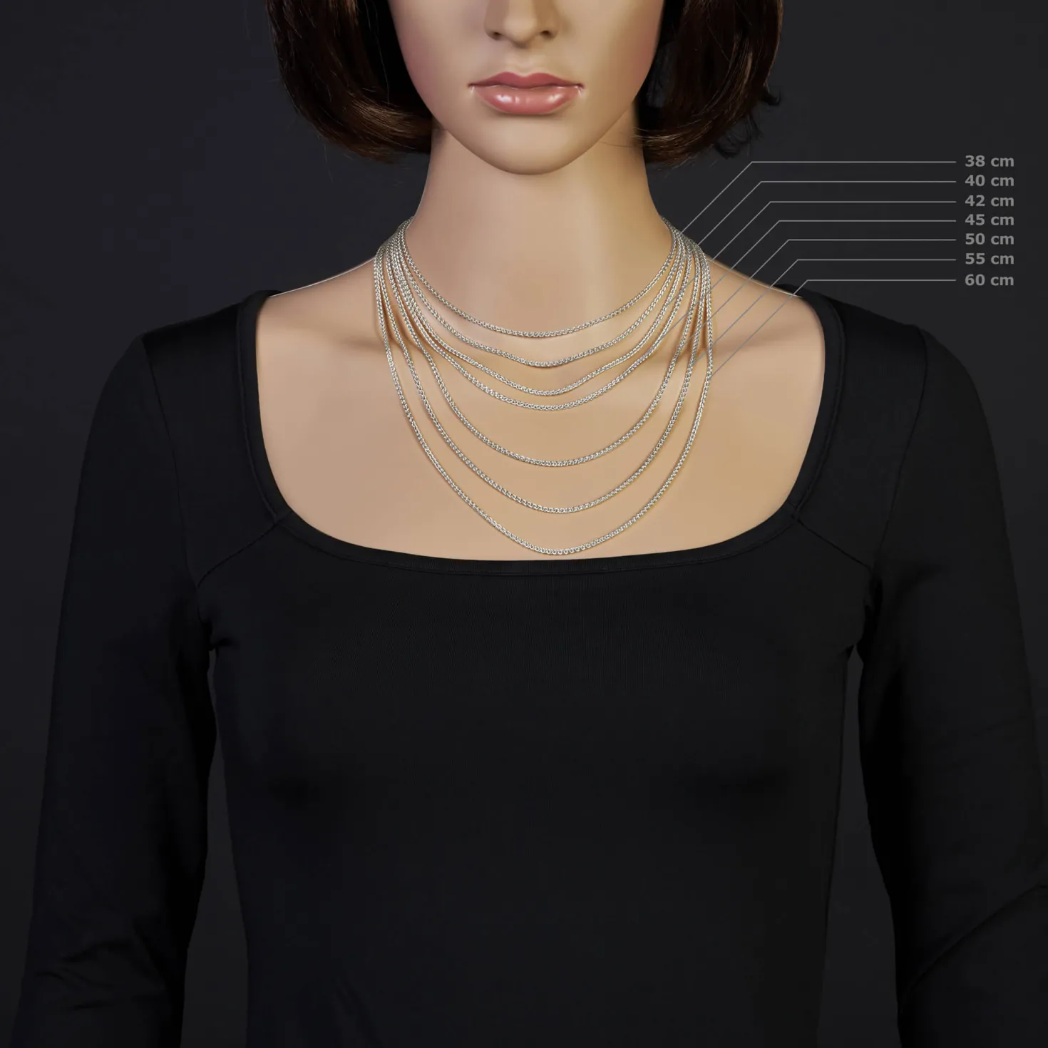2mm Zopfkette Kette Collier, 750 Gold Weißgold, Goldkette 55cm, Unisex