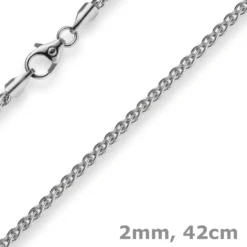 2mm Zopfkette Kette Collier, 750 Gold Weißgold, Goldkette 42cm