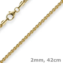 2mm Zopfkette Kette Collier, 750 Gold Gelbgold, Goldkette 42cm