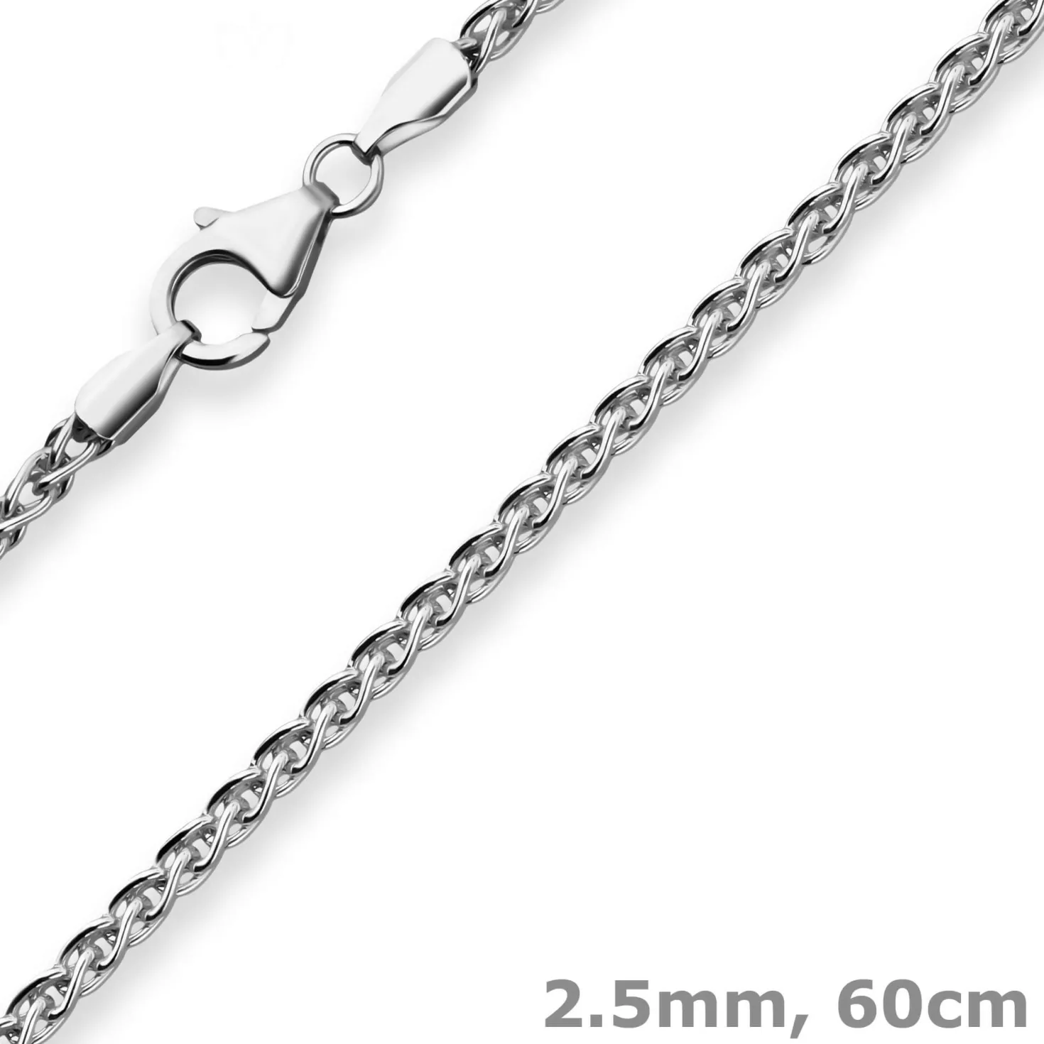 2,5mm Zopfkette Silberkette Collier Halskette aus 925 Silber rhodiniert 60cm