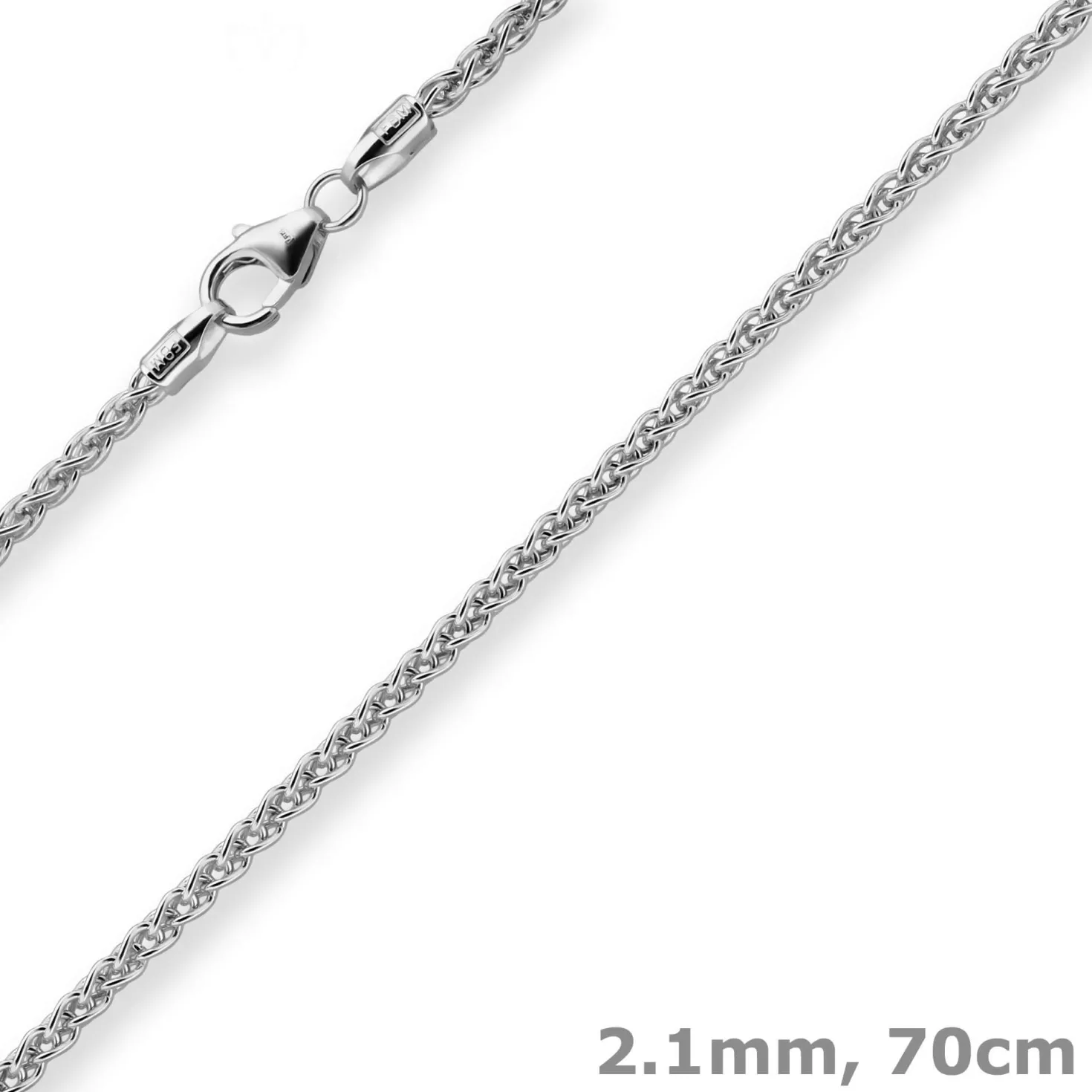 2,1mm Zopfkette Silberkette Collier Halskette aus 925 Silber rhodiniert 70cm