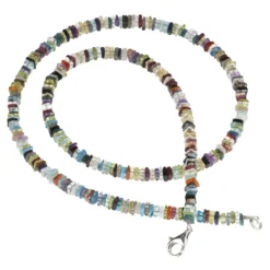 Multicolor Edelstein-Kette Collier aus Achat & 925 Silber, mehrfarbig bunt, 48cm