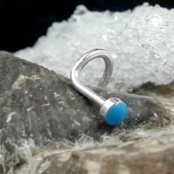 Nasenstecker Nasenpiercing Emaille Email blau, 925 Echt Silber, Damen