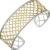 Offene Armspange 925 Silber bicolor vergoldet Armreif Armband mit Netz-Muster