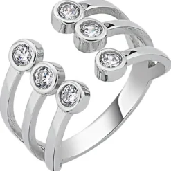 Offener Ring Damenring aus 925 Silber rhodiniert 6 Zirkonia breiter Fingerring