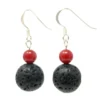 Ohrhänger aus Lava & Koralle schwarz-rot 925 Silber Ohrringe Ohrschmuck Ohrhaken