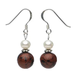 Ohrhänger aus Mahagoni-Obsidian & Süßwasserperlen, 925 Silber, braun schwarz