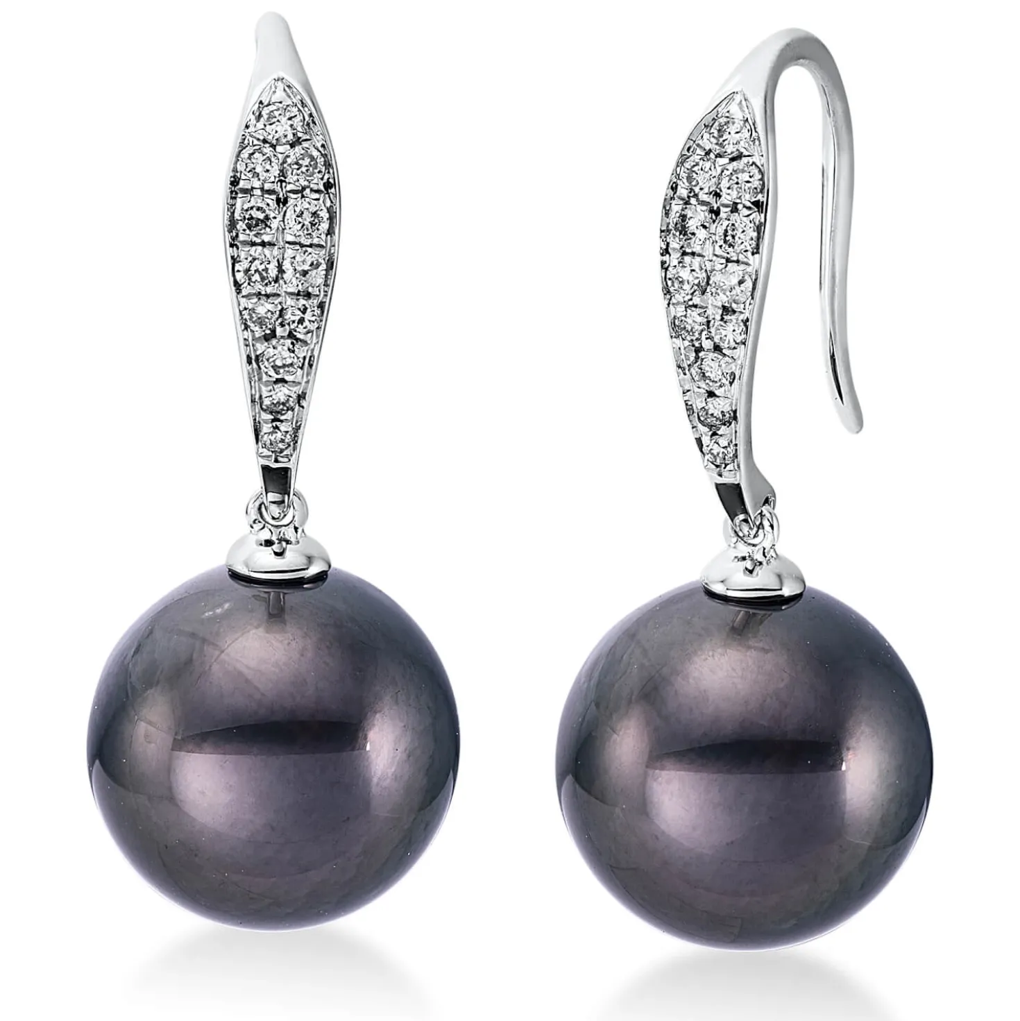 Ohrhänger aus 750 Weißgold 2 Tahiti-Perlen 10,5mm 24 Brillanten 0,16ct W-SI