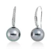 Ohrhänger aus 750 Weißgold 2 Tahiti-Perlen 10mm grau 20 Brillanten 0,16ct W-SI
