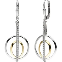 Ohrhänger Boutons Oval im Kreis Zirkonia 925 Silber Gelbgold vergoldet