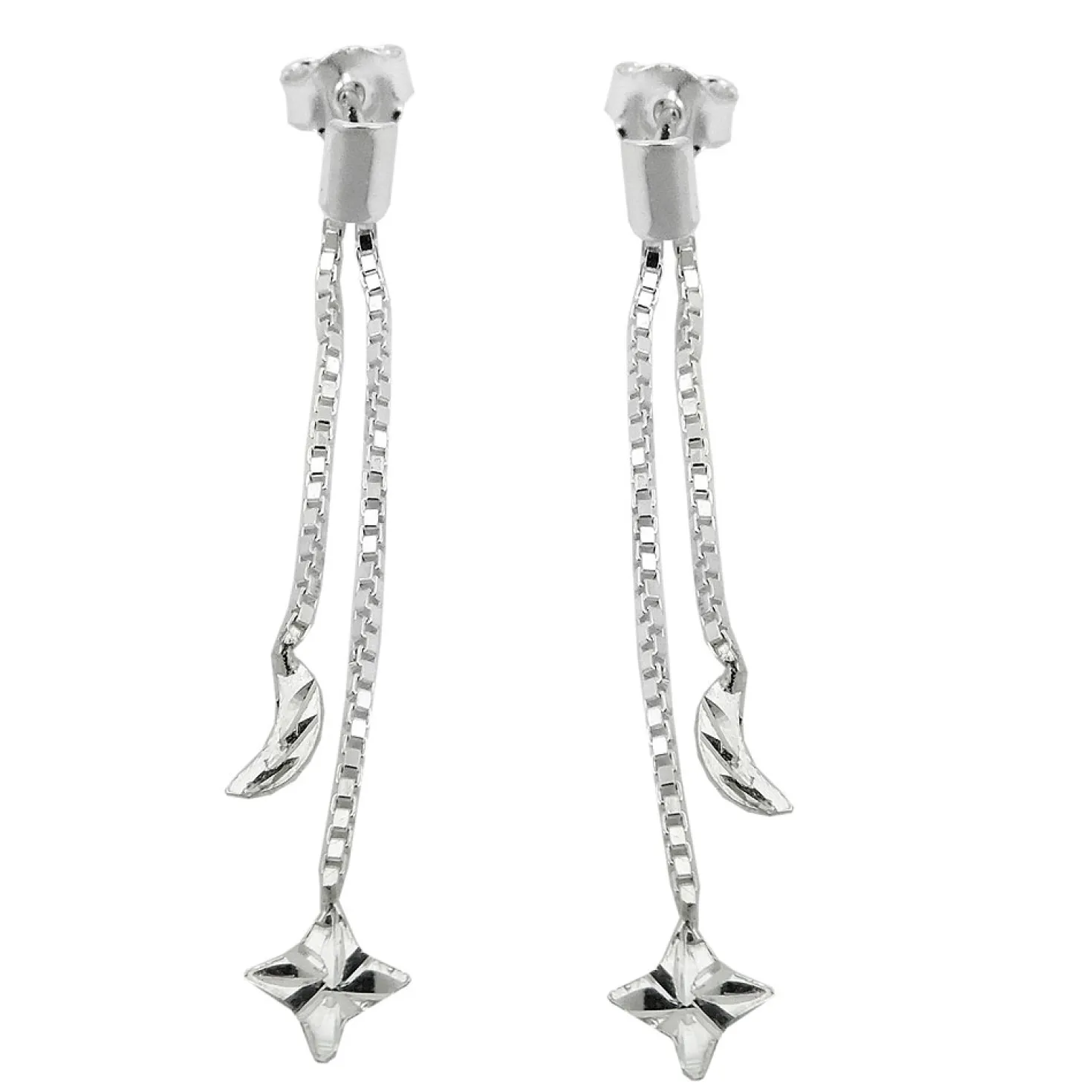 Ohrhänger 41mm Ohrringe Ohrschmuck mit Mond & Stern aus 925 Silber Damen