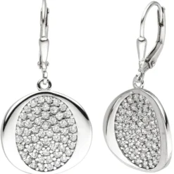 Ohrhänger 18,3x35,4mm aus 925 Silber mit 110 Zirkonia Ohrringe Boutons gewellt