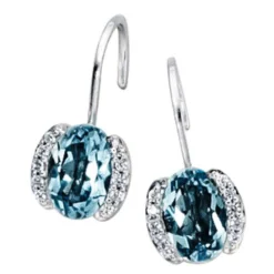 Ohrhänger 7,5x13,5mm aus 585 Weißgold mit Blautopas & 20 Diamanten 0.08Ct