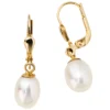 Ohrhänger 7,4x26mm Boutons Ohrringe mit Perle 585 echt Gold Gelbgold Damen