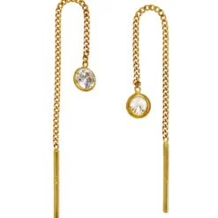 Ohrhänger 4,2x55,5mm Durchzieher Ohrringe mit Zirkonia weiß 333 Gold Gelbgold