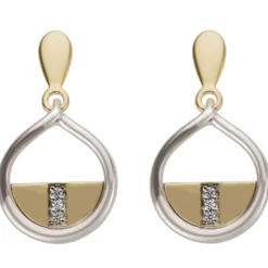 Ohrhänger 10x17,8mm 585 Gelbgold & Weißgold 6 Brillanten 0,02ct Ohrringe