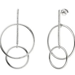 Ohrhänger 29,8x50mm Kreise mit Stab 42 Zirkonia weiß 925 Silber Ohrringe