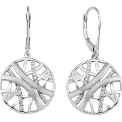 Ohrhänger 17,9x34,5mm mit Muster 925 Silber rund 32 Zirkonia Ohrringe Boutons