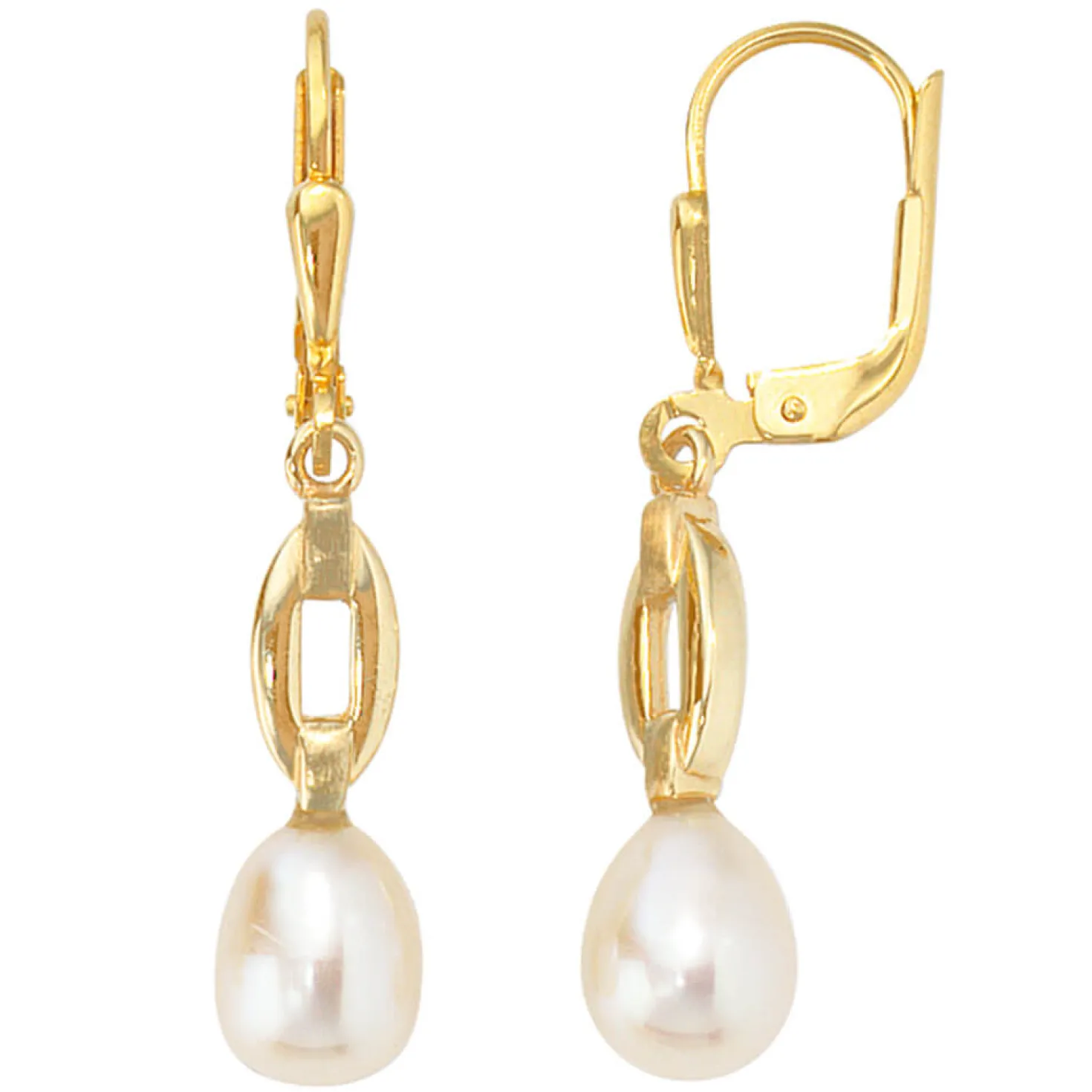 Ohrhänger 6,1x32,5mm Ohrringe Boutons mit Perlen 333 Gold Gelbgold