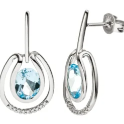 Ohrhänger 12,8x24,1mm Ohrringe 18 Diamanten 0.07Ct Blautopas 585 Weißgold