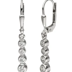 Ohrhänger 3,9x28,6mm Ohrringe mit jeweils 4 Zirkonia weiß 925 Silberhängend