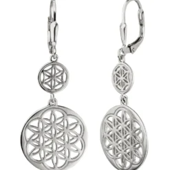 Ohrhänger 15,7x42,4mm runde Boutons mit Ornament-Muster aus 925 Silber Brisur