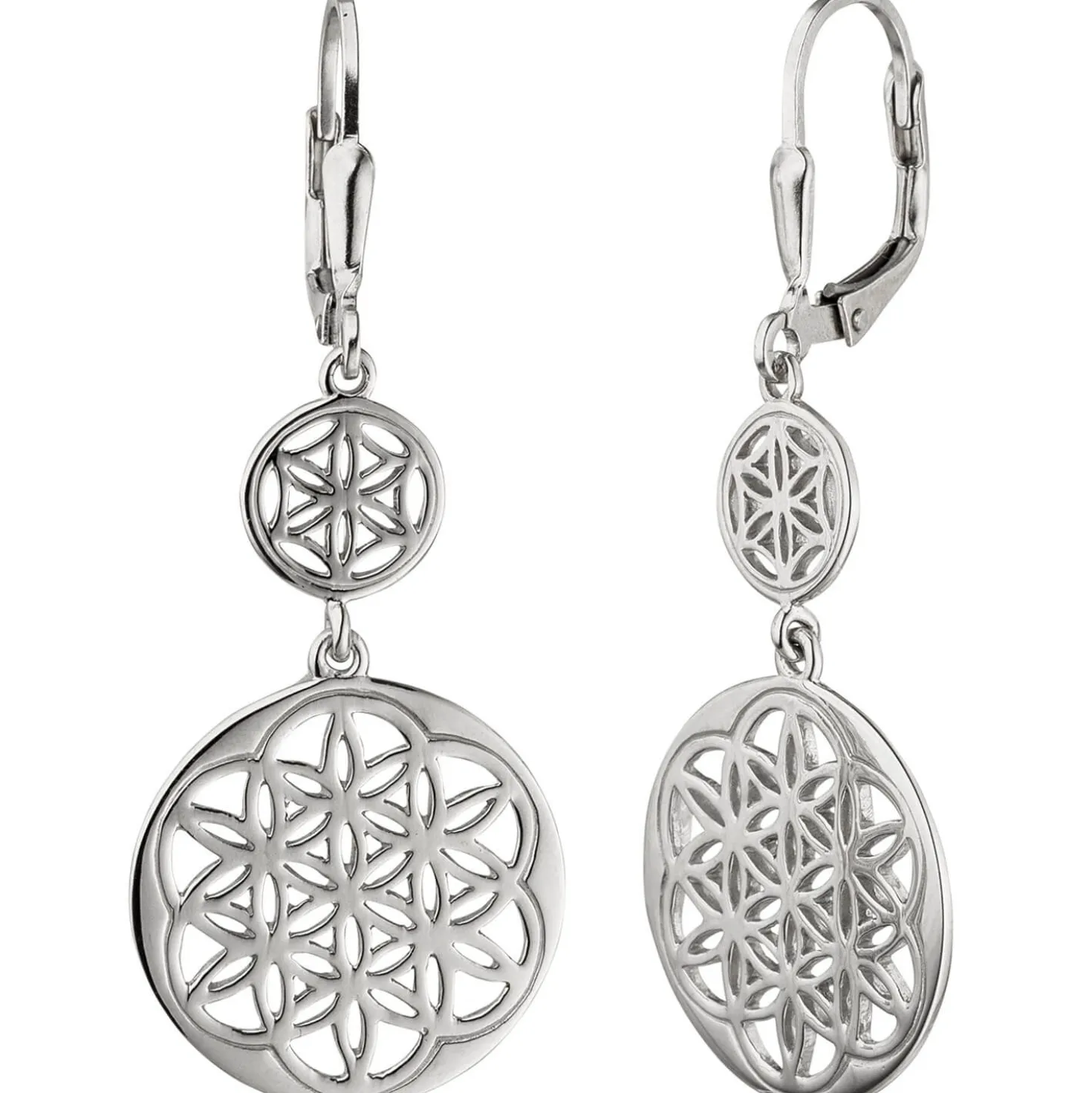 Ohrhänger 15,7x42,4mm runde Boutons mit Ornament-Muster aus 925 Silber Brisur