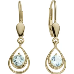 Ohrhänger 7,3x26,3mm Tropfen aus 585 Gold Gelbgold 2 Blautopase hellblau blau