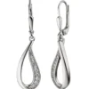Ohrhänger 9,1x34,8mm Tropfen mit 20 Zirkonia weiß 925 Silber Ohrringe Damen
