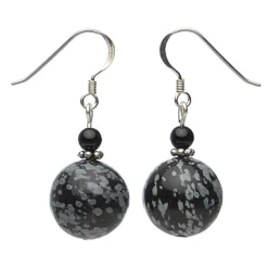 Ohrringe aus Schneeflocken-Obsidian & Onyx, 925 Silber, grau-schwarz