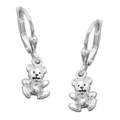 Ohrringe Brisur Ohrhänger 24x7mm Bär Bärchen Zirkonia 925 Silber Kinder