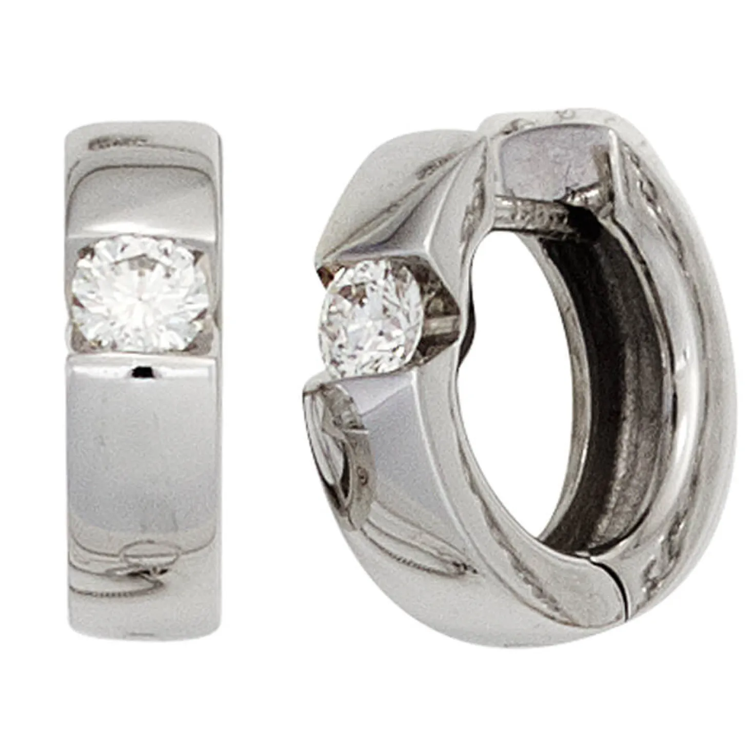 Ohrringe Creolen 13mm mit Diamanten 0.3Ct Brillanten 585 Gold Weißgold