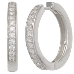 Ohrringe Creolen 20,7mm rund 925 Silber glänzend Zirkonia Klappcreolen