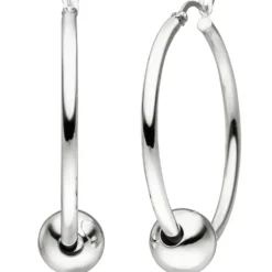 Ohrringe Creolen 35,6mm Silbercreolen Ohrschmuck mit Kugeln, 925 Silber