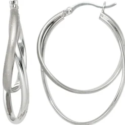 Ohrringe Creolen 35,7mm 925 Silber mattiert Ohrschmuck Glitzereffekt