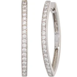 Ohrringe Creolen 37mm spitzoval dünn 925 Silber Zirkonia Ohrschmuck
