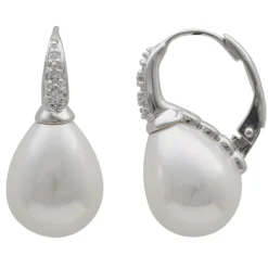 Ohrringe Creolen Perlen Muschelkernperlen weiß & Zirkonia 925 Silber Damen