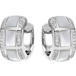 Ohrringe Creolen 16,8x9,1mm aus 925 Silber mit Perlmutt-Einlagen & 48 Zirkonia