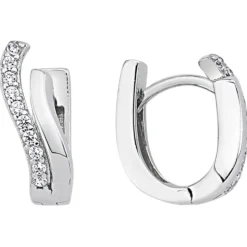 Ohrringe Creolen 14,1x5mm aus 925 Silber rhodiniert mit 20 Zirkonia Ohrschmuck