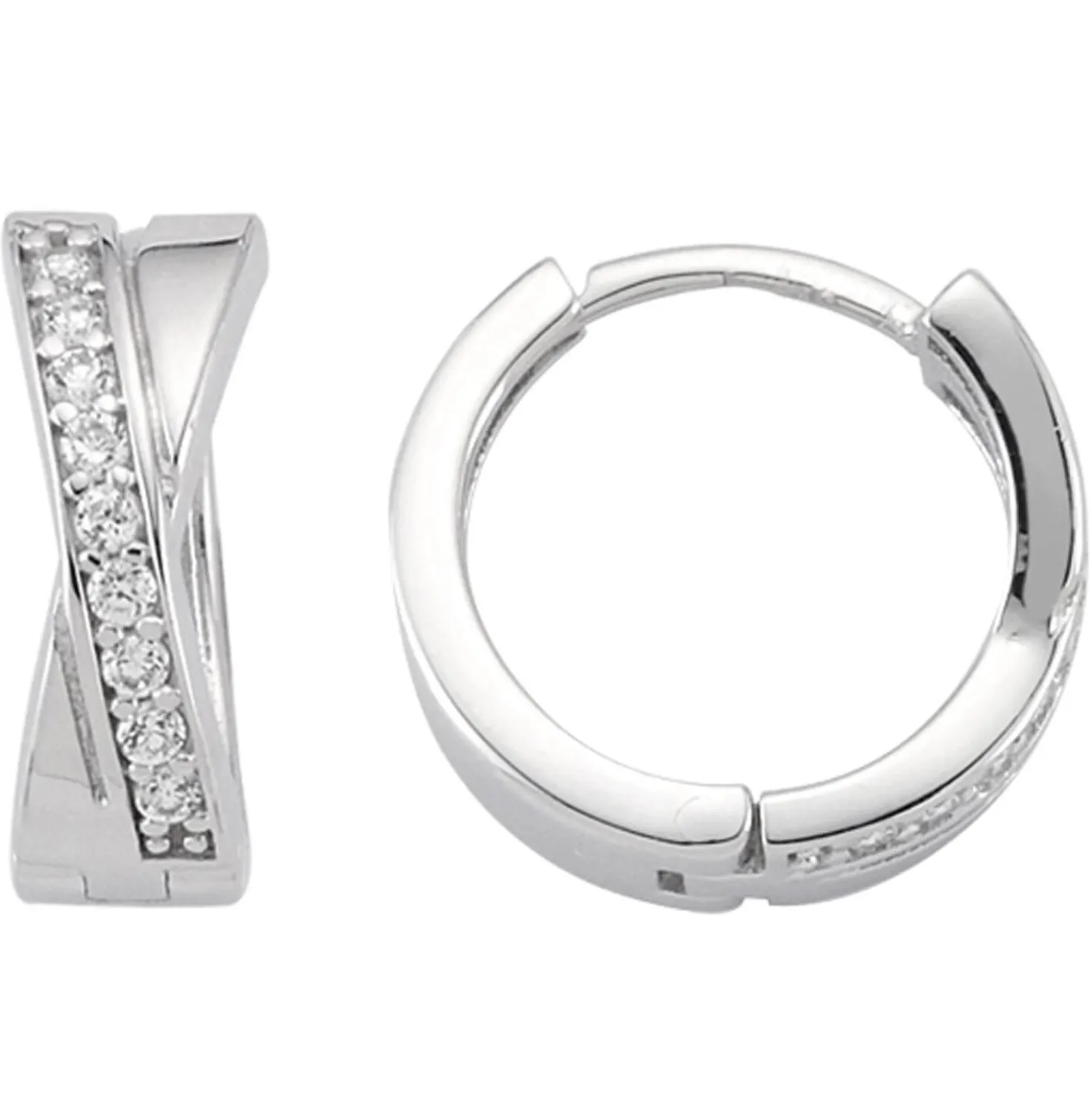 Ohrringe Creolen 14,5x5,8mm gekreuzt aus 925 Silber rhodiniert mit 18 Zirkonia