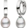 Ohrringe Creolen 8x22,7mm Ohrhänger graue Süßwasser Perlen 925 Silber Damen