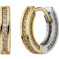 Ohrringe Creolen 13,4x2,5mm 56 Zirkonia 333 Gold gelb/weiß bicolor Ohrschmuck