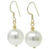 Ohrringe Kugel-Ohrhänger Muschelkernperlen 14mm 925 Silber vergoldet, creme-weiß