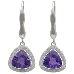 Ohrringe Ohrhänger Amethyst lila violett & Zirkonia rundum 925 Silber Damen